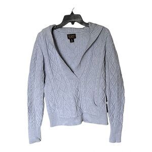 Polo Jeans Ralph Lauren Light Blue Cotton Cable Knit Hooded Sweater Size Large